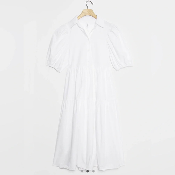 Amadi Cordelia Anthropologie White Crisp Puff Sleeve Tiered Midi Dress XS 1554 - Picture 2 of 13